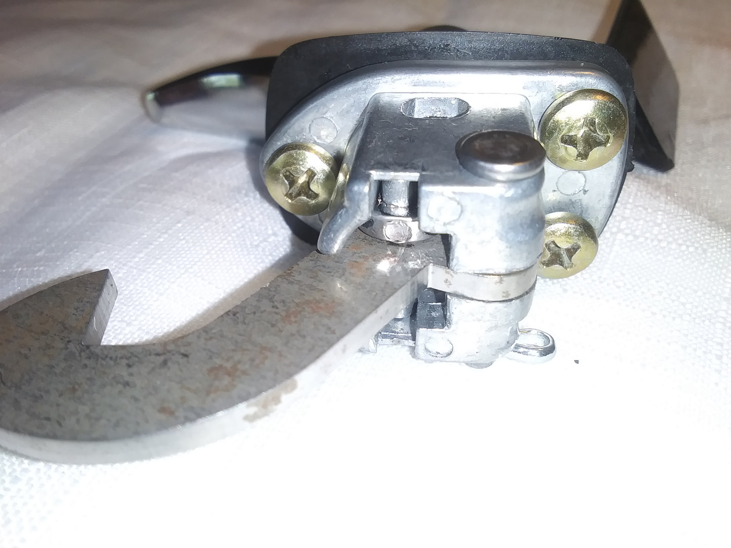 Chrome trunk lock with longer hook and latch plate. three screw type.