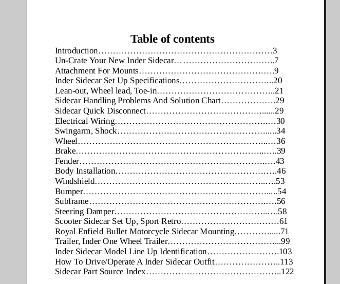Inder Sidecar Set Up Manual, PDF on CD