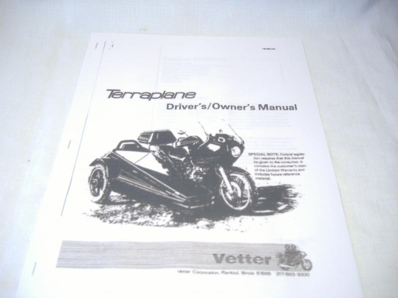 Vetter / Terraplane Sidecar Driver's / Owner's Manual