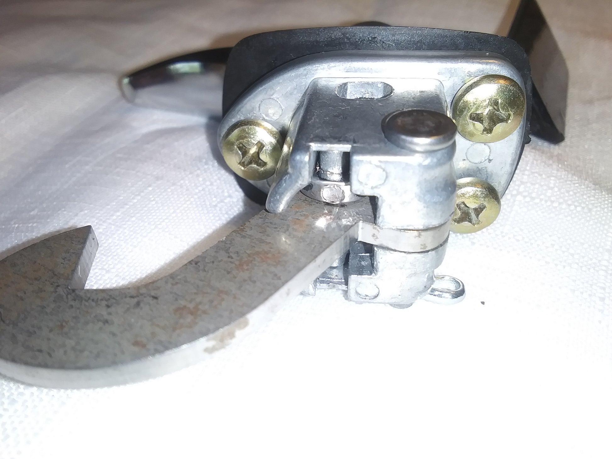 Chrome trunk lock with longer hook and latch plate. three screw type. 