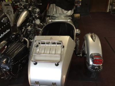 motorcycle sidecar chrome luggage rack on Motorvation Spyder