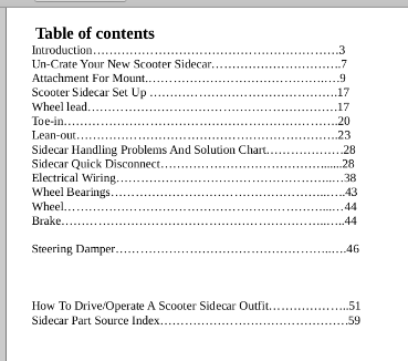 Scooter sidecar set up manual table of contents